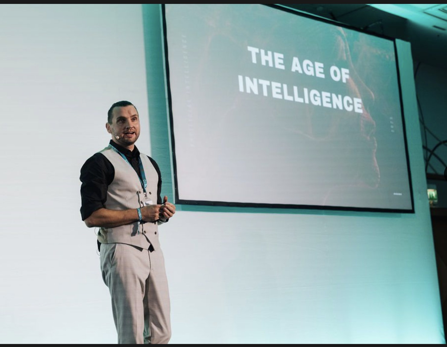 Christoph delivering a keynote on the Age of Intelligence.